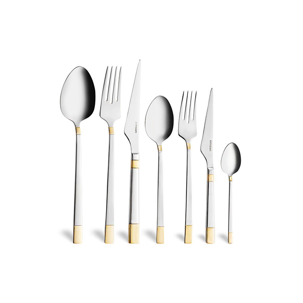 Emsan Elegance Duru Gold 84 Parça 12 Kişilik Lüks Kutulu Çatal Kaşık Bıçak Takımı görseli 6