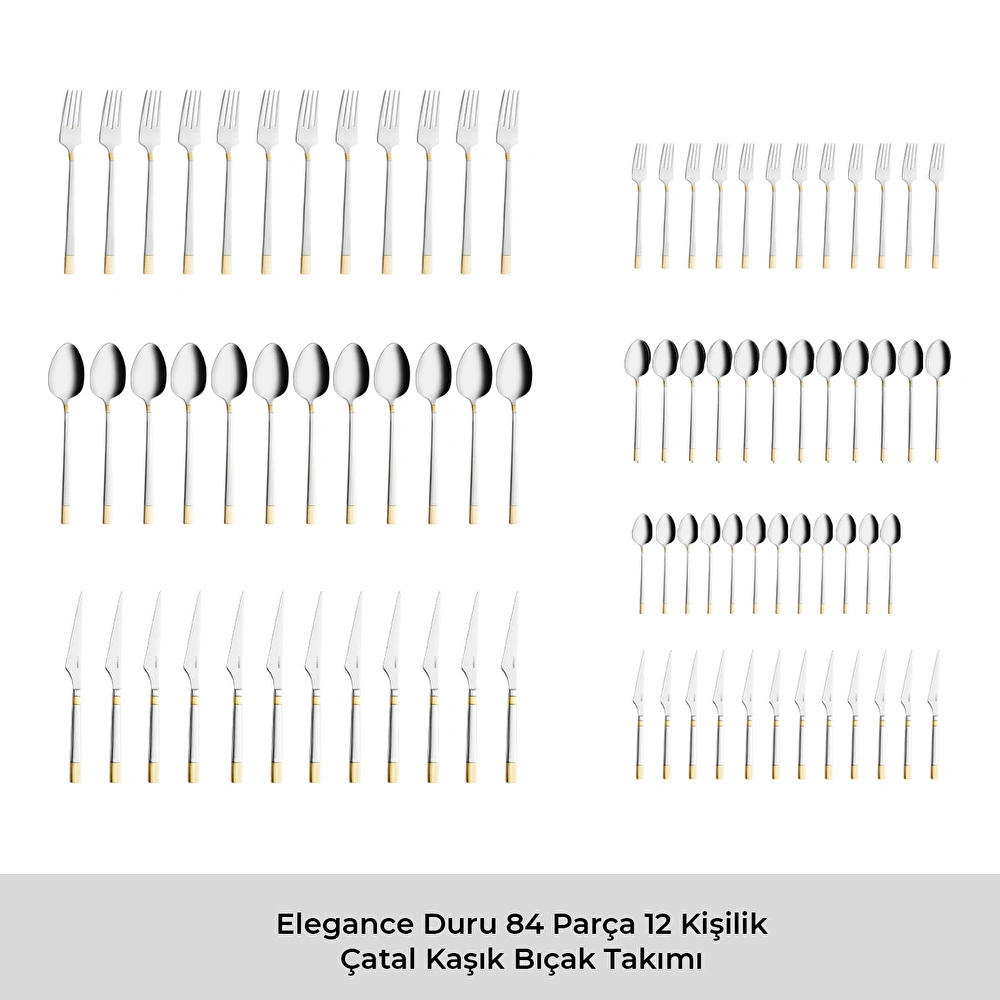 Emsan Elegance Duru Gold 84 Parça 12 Kişilik Lüks Kutulu Çatal Kaşık Bıçak Takımı görseli 8