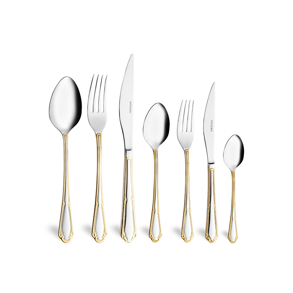 Emsan Elegance Göksu Gold 84 Parça 12 Kişilik Lüks Kutulu Çatal Kaşık Bıçak Seti görseli 3