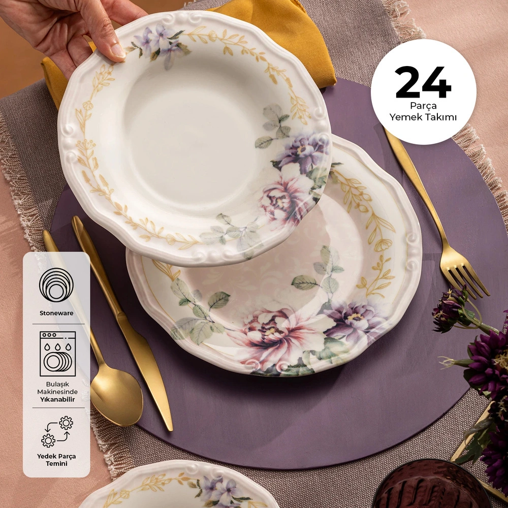 Emsan Flory Stoneware 24 Parça 6 Kişilik Yemek Takımı görseli 1