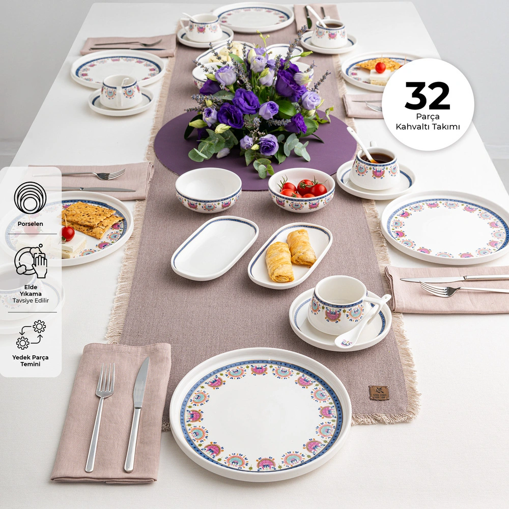 Emsan Ethnic Pink Porselen 32 Parça 6 Kişilik Kahvaltı/Servis Takımı görseli 2