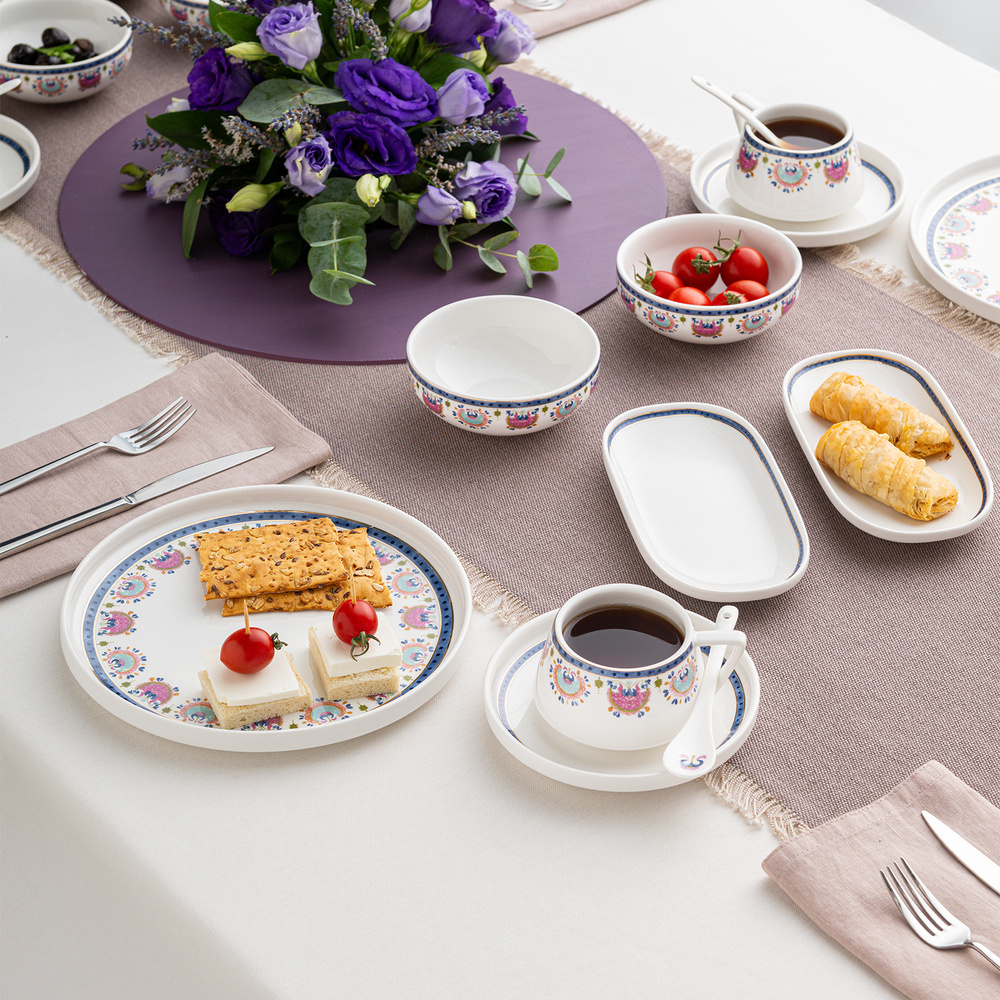 Emsan Ethnic Pink Porselen 32 Parça 6 Kişilik Kahvaltı/Servis Takımı görseli 7