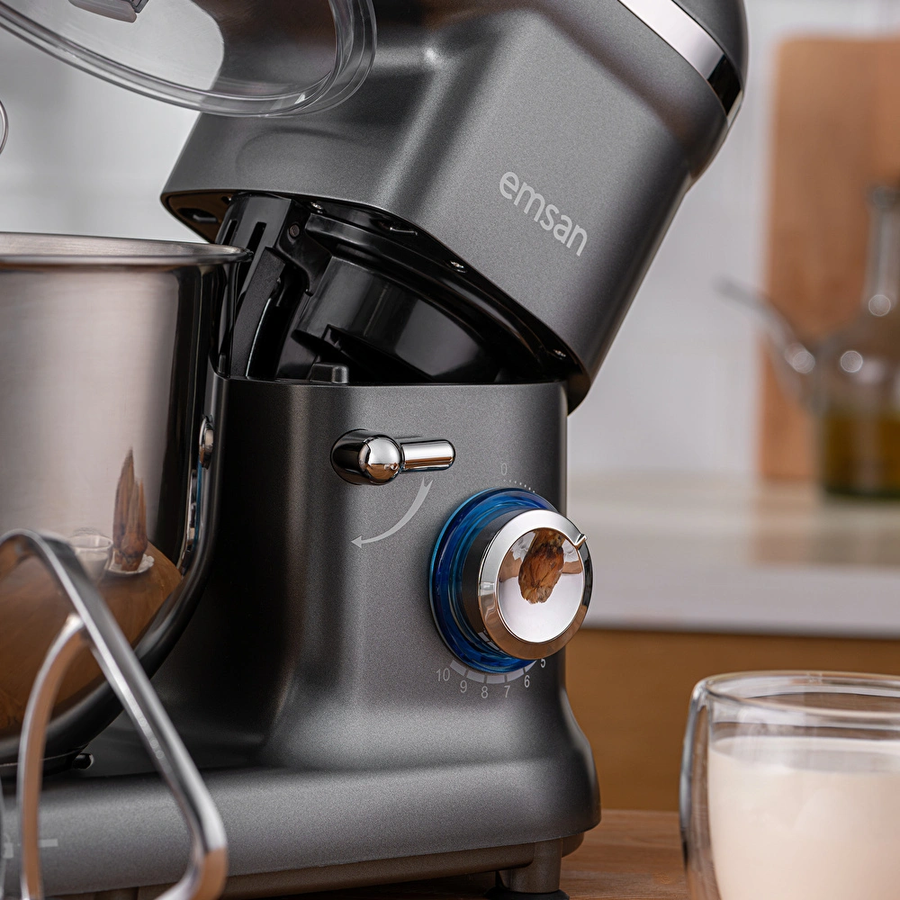 Emsan Bella Gusto Comfort Kıyma Çekme Aparatlı Hamur Yoğurma Makinesi Gri 1300W 5,5L görseli 4