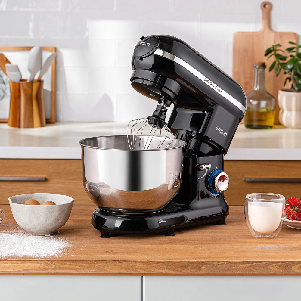 Emsan Bella Gusto Comfort Kıyma Çekme Aparatlı Hamur Yoğurma Makinesi Siyah 1300W 5,5L görseli 1