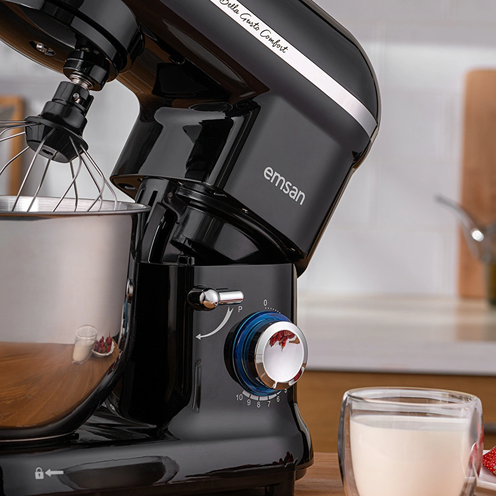 Emsan Bella Gusto Comfort Kıyma Çekme Aparatlı Hamur Yoğurma Makinesi Siyah 1300W 5,5L görseli 2