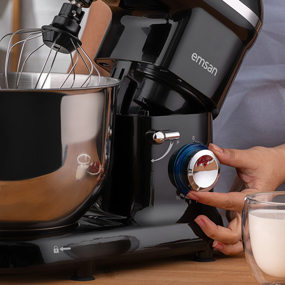 Emsan Bella Gusto Comfort Kıyma Çekme Aparatlı Hamur Yoğurma Makinesi Siyah 1300W 5,5L görseli 3