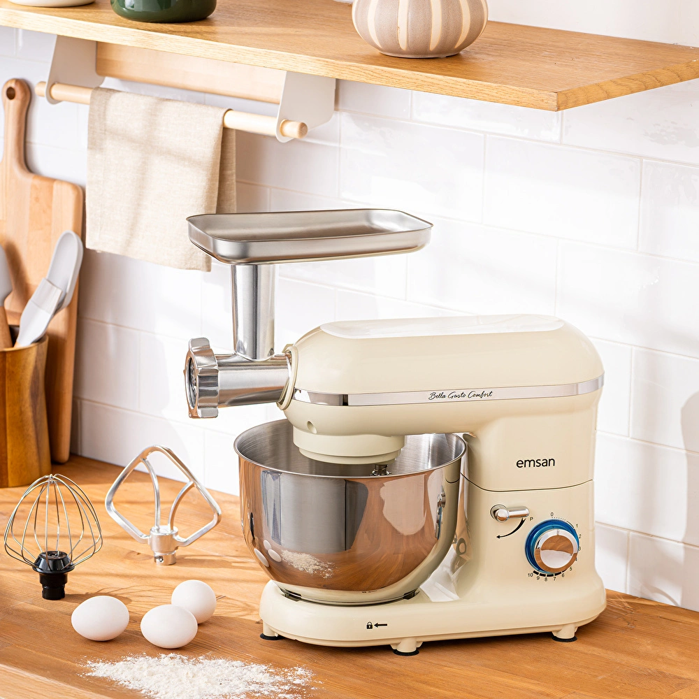 Emsan Bella Gusto Comfort Kıyma Çekme Aparatlı Hamur Yoğurma Makinesi  Krem 1300W 5,5L görseli 1