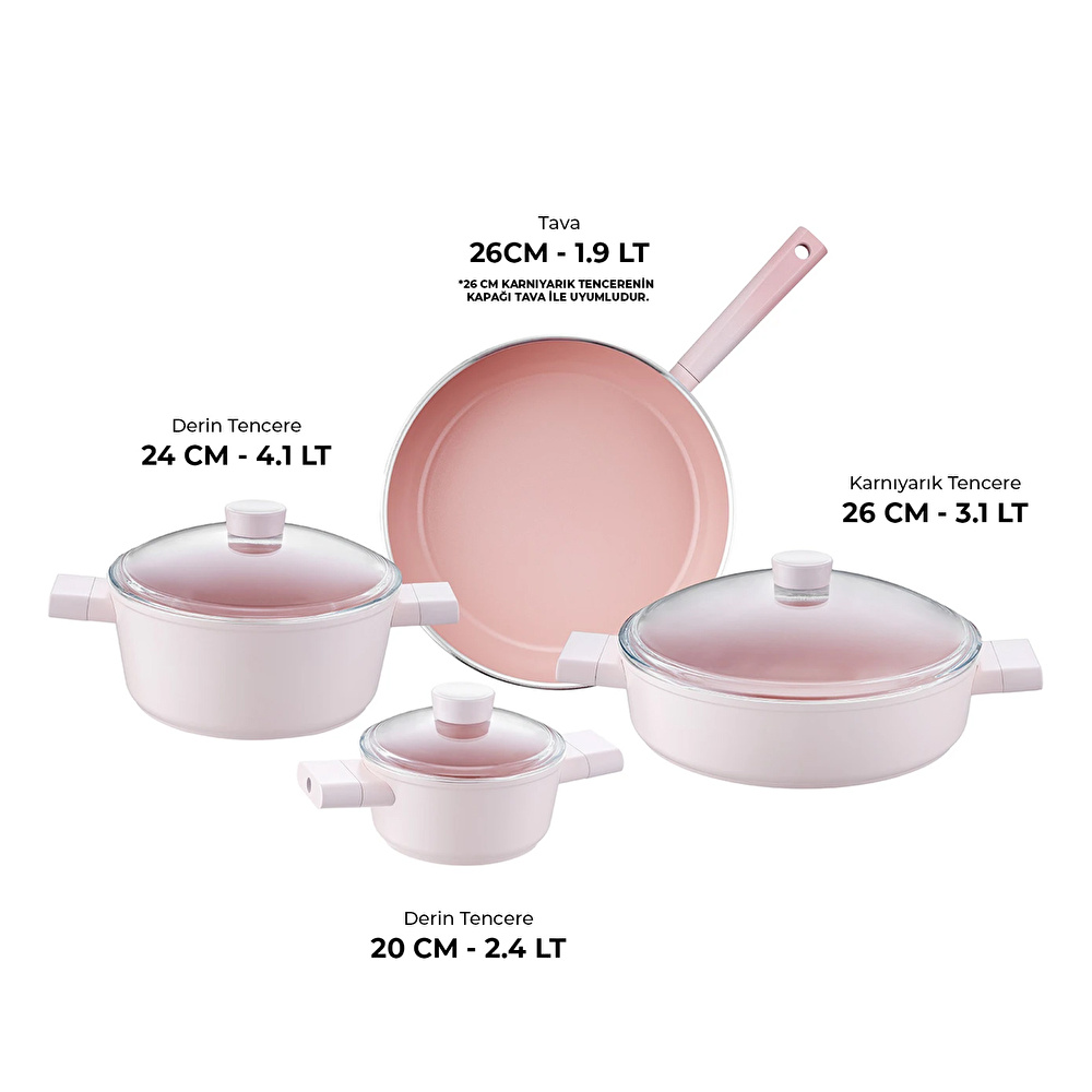 Emsan Swiss Crystal 7 Parça Tencere Seti Pembe görseli 3