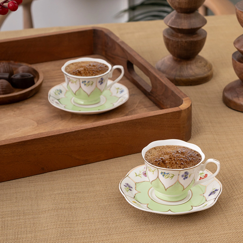 Emsan Kır Çiçekleri 2 Kişilik Kahve Fincan Takımı Yeşil 80 ml görseli 2