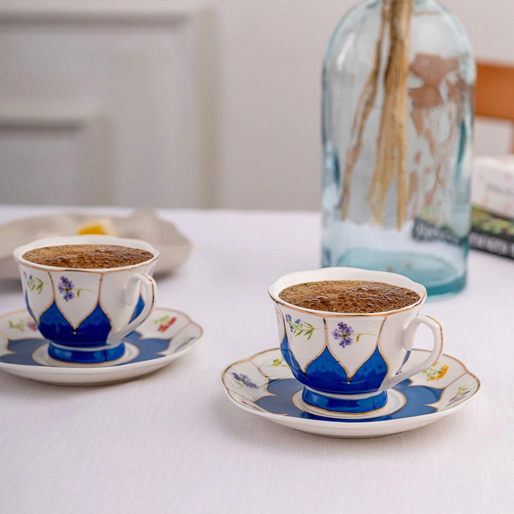 Emsan Kır Çiçekleri 2 Kişilik Kahve Fincan Takımı Mavi 80 ml görseli 3
