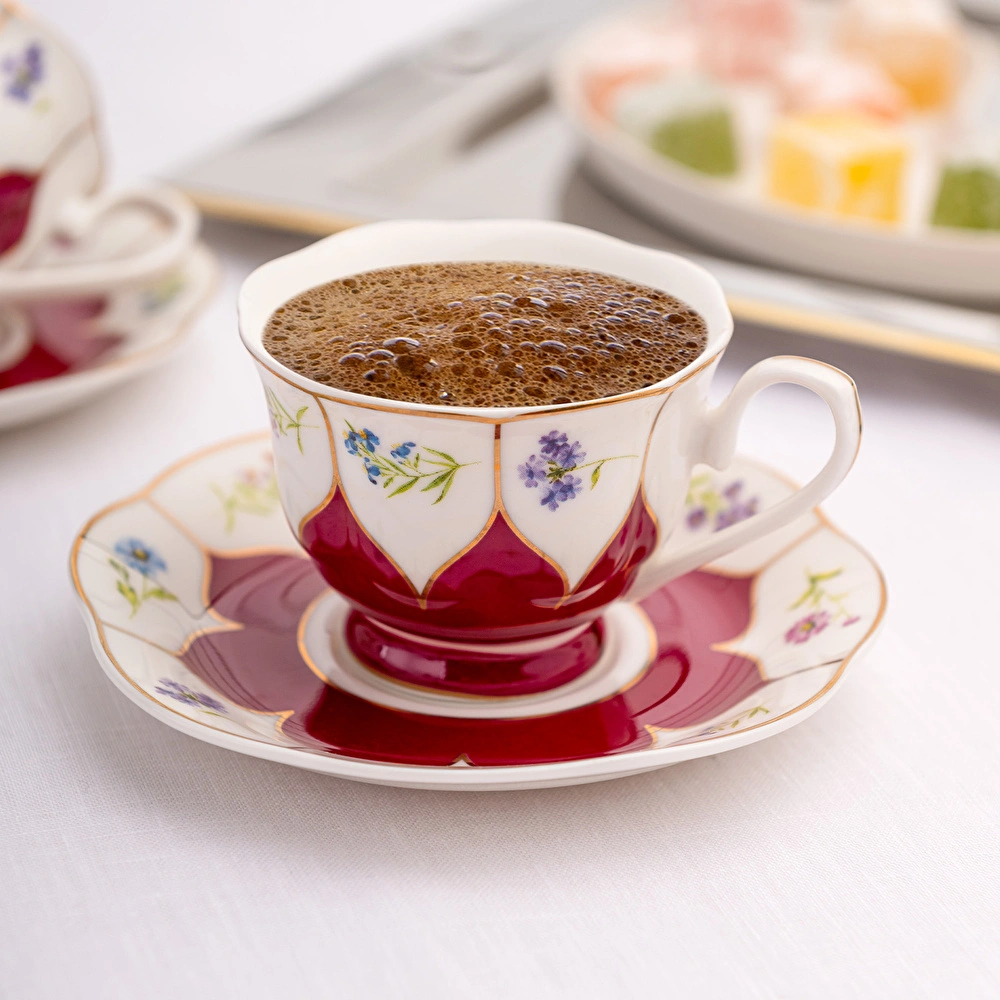 Emsan Kır Çiçekleri 2 Kişilik Kahve Fincan Takımı Bordo 80 ml görseli 4