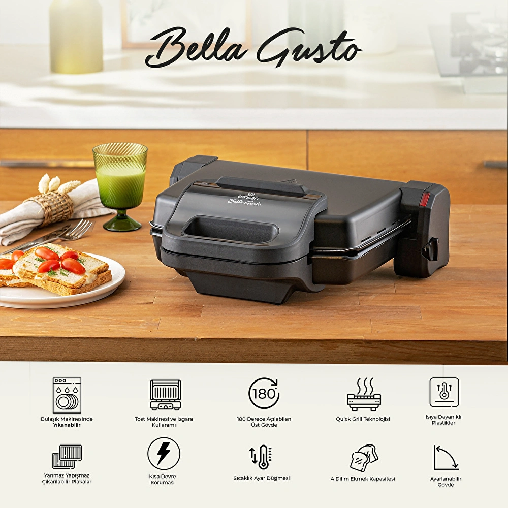 Emsan Bella Gusto Tost Makinesi Siyah görseli 15