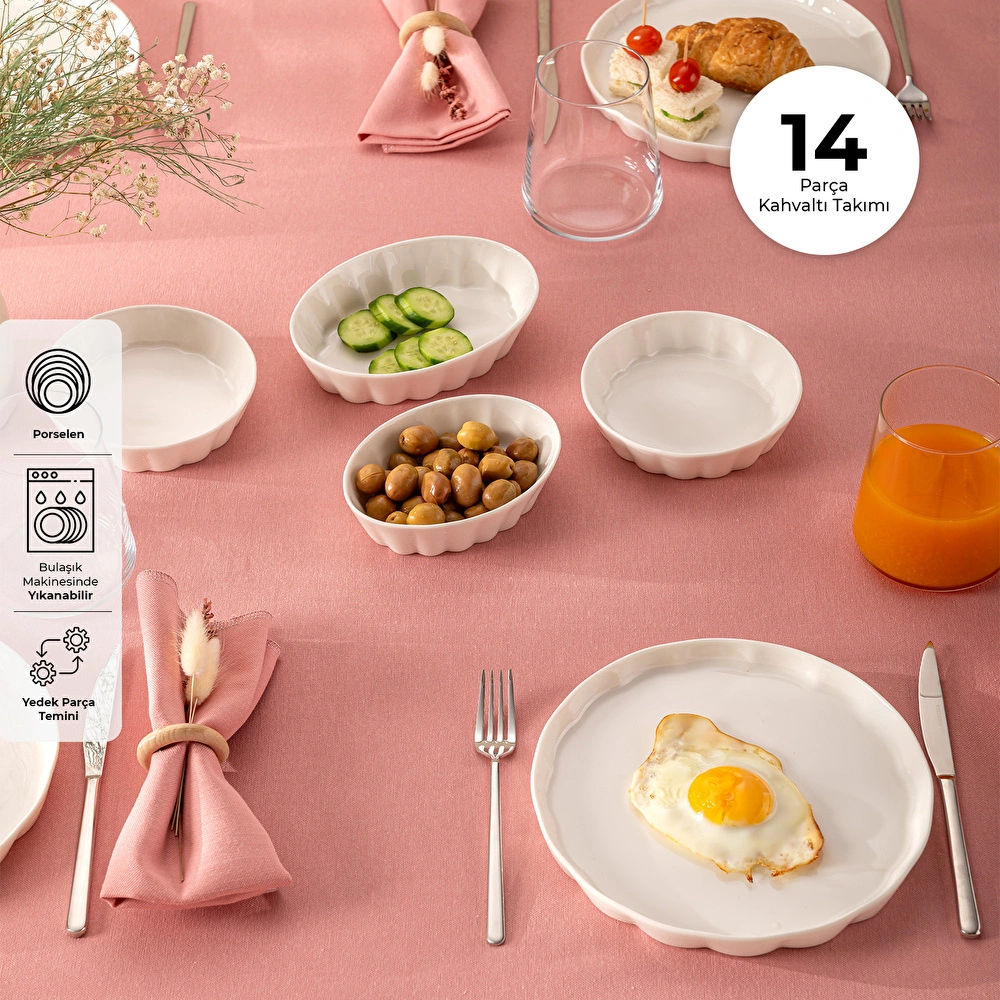 Emsan Cozy 14 Parça 6 Kişilik Porselen Kahvaltı Takımı Beyaz görseli 1