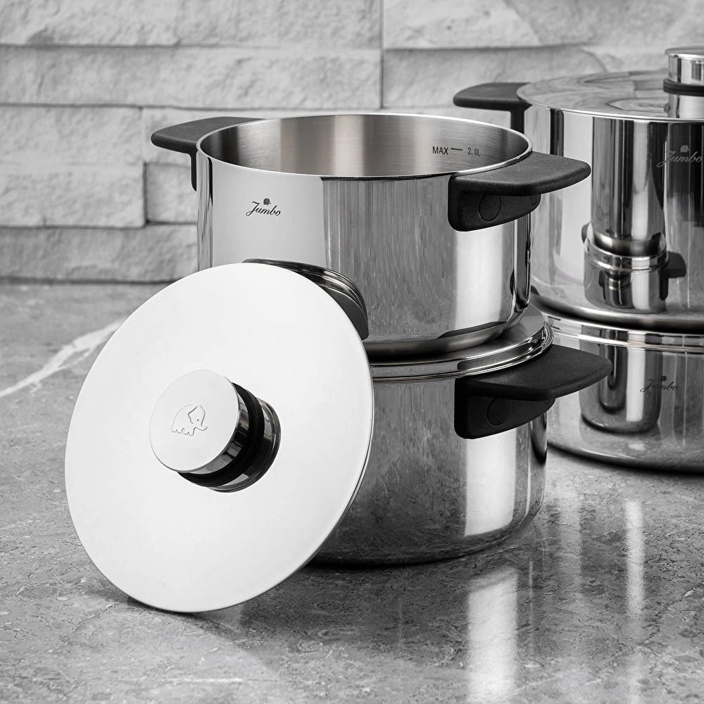 Jumbo Infinity 3PLY 8 Parça İndüksiyon Tabanlı Çelik Tencere Seti görseli 5