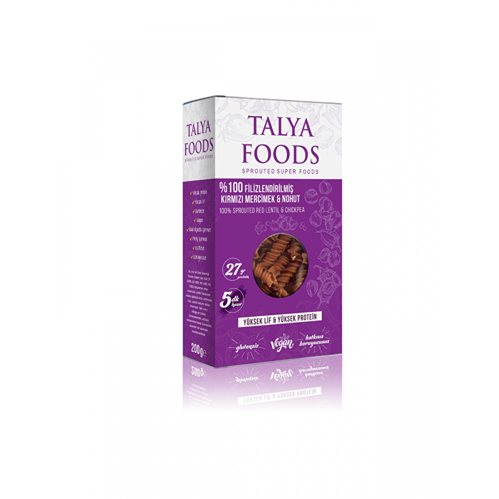 Talya Foods Filizlenmiş Kırmızı Mercimek ve Nohut Makarnası 200 G görseli 1