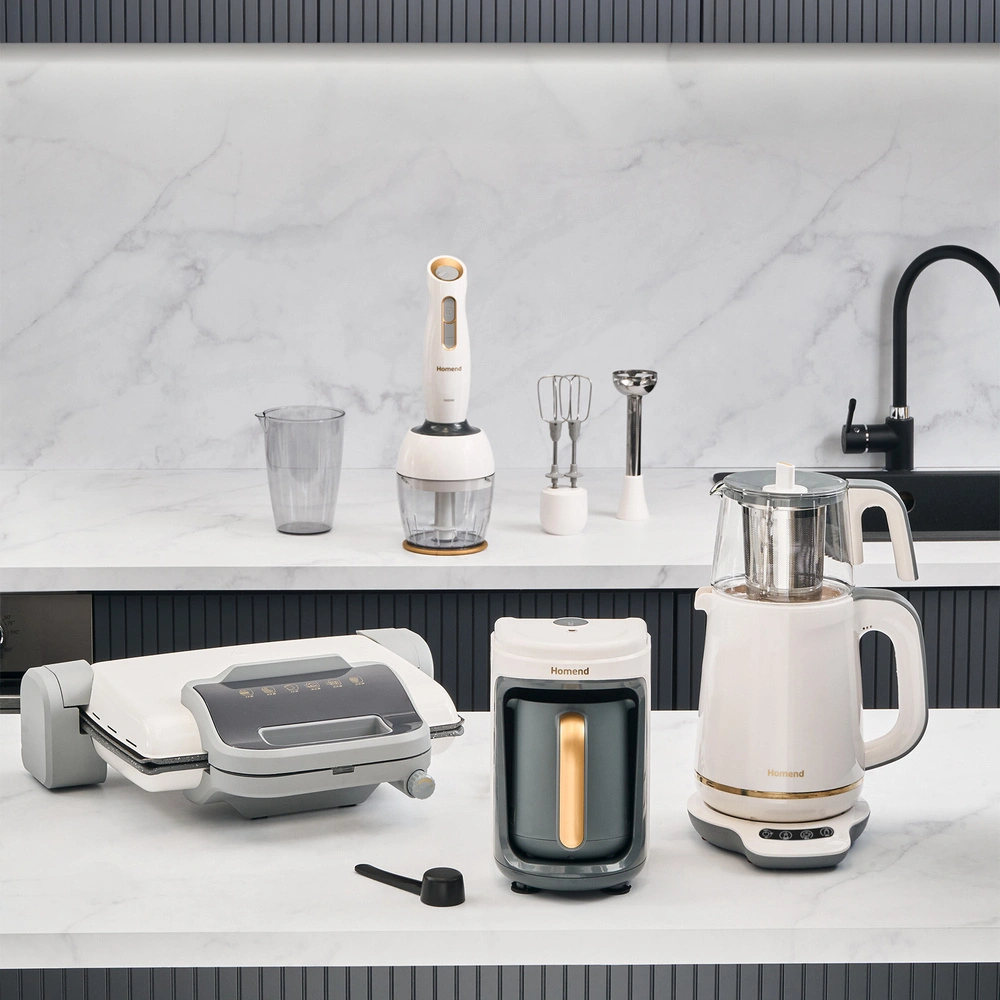 Homend Gold 4'lü Elektrikli Çeyiz Seti Tost, Kahve, Çay Makinesi ve Blender Seti Krem görseli 1