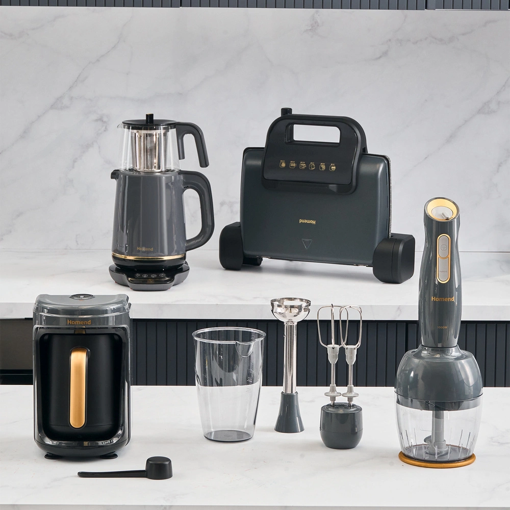 Homend Gold 4'lü Elektrikli Çeyiz Seti Tost, Kahve, Çay Makinesi ve Blender Seti Antrasit görseli 1