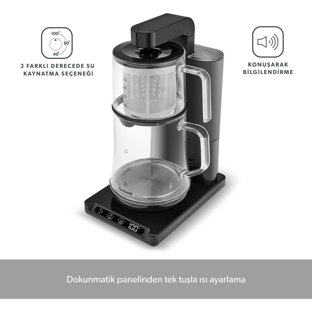 Homend Smart Royaltea Plus 2 in 1 Otomatik Çay ve Türk Kahve Makinesi Siyah görseli 3