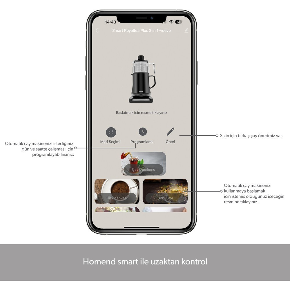 Homend Smart Royaltea Plus 2 in 1 Otomatik Çay ve Türk Kahve Makinesi Siyah görseli 4