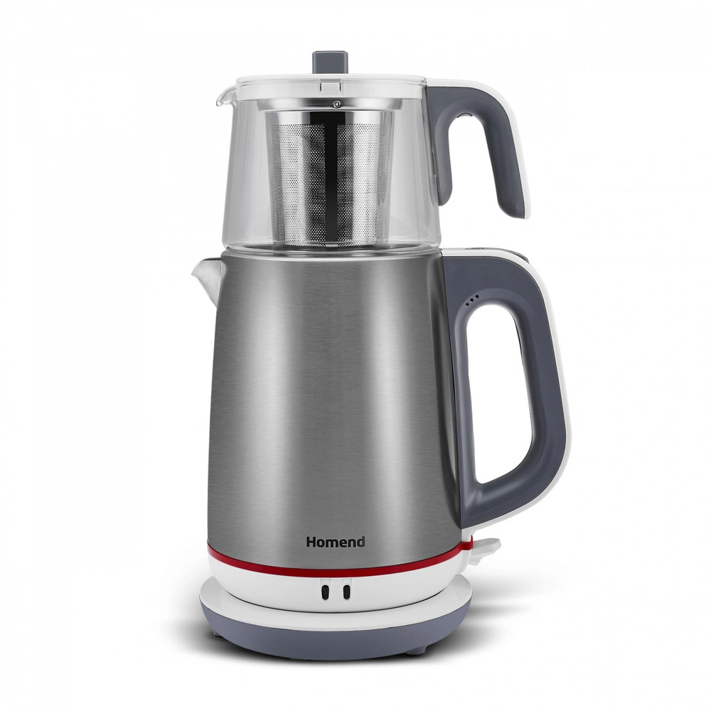 Homend Royaltea 1751H Cam Demlikli Inox Çay Makinesi Beyaz görseli 1