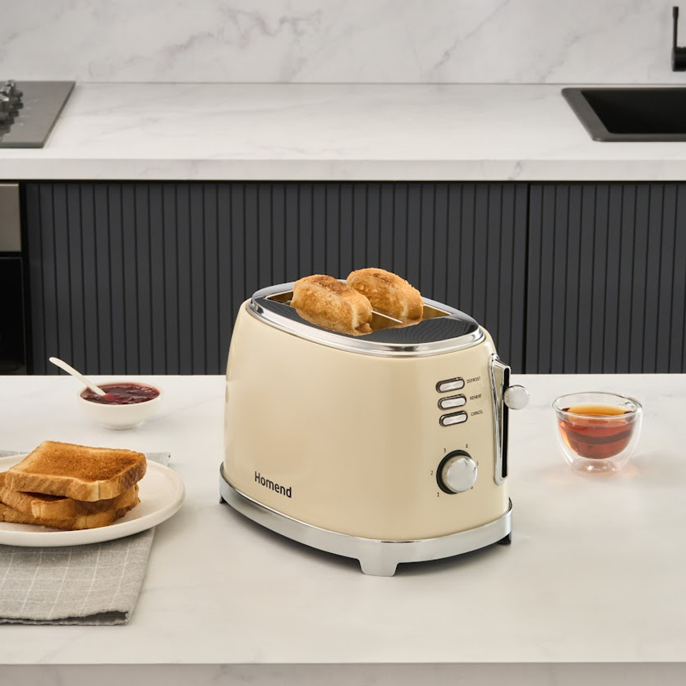 Homend Vintage Breadfast 1527H 2 Dilim Kapasiteli Ekmek Kızartma Makinesi Krem görseli 2