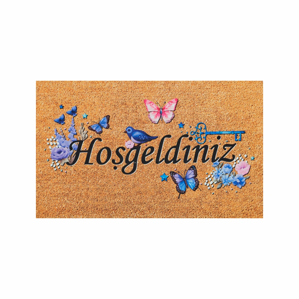 Sare By Kaşmir Halı Kelebek ve Kuş Dekoratif Paspas 45x75 cm görseli 2