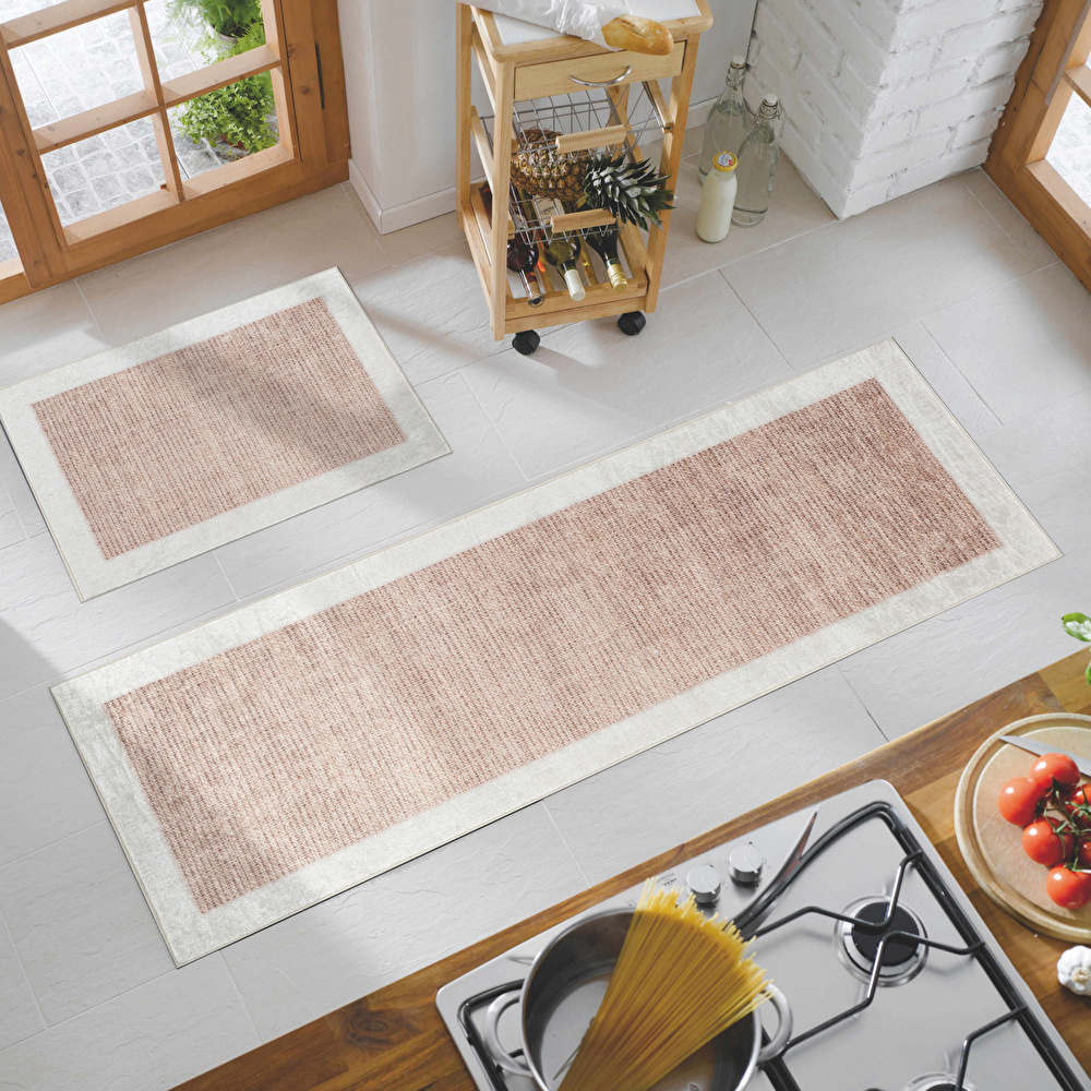 Sare By Kaşmir Halı Ria Set Bej 45x60cm 45x120 cm görseli 1