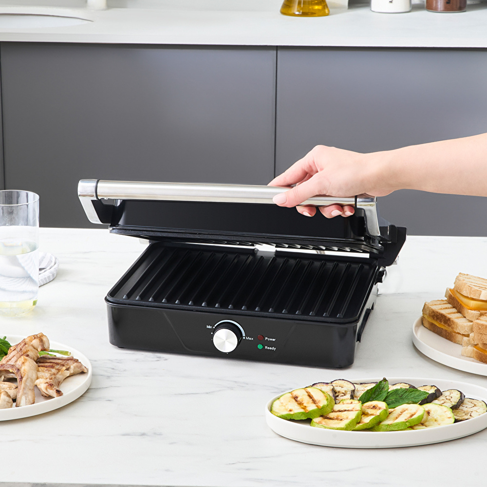 Cookplus x Karaca 4 Dilim Kapasiteli Döküm Plakalı Izgara ve Tost Makinesi Inox 2000W görseli 6