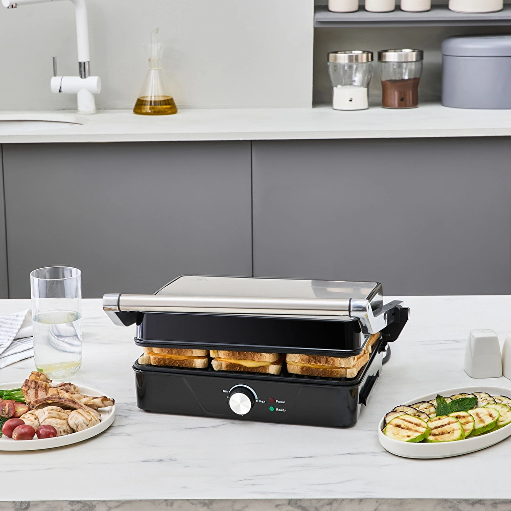 Cookplus x Karaca 4 Dilim Kapasiteli Döküm Plakalı Izgara ve Tost Makinesi Inox 2000W görseli 1