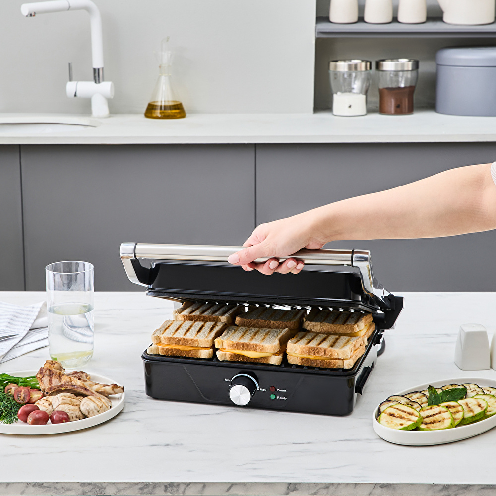 Cookplus x Karaca 4 Dilim Kapasiteli Döküm Plakalı Izgara ve Tost Makinesi Inox 2000W görseli 3