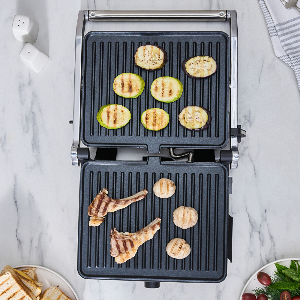 Cookplus x Karaca 4 Dilim Kapasiteli Döküm Plakalı Izgara ve Tost Makinesi Inox 2000W görseli 8