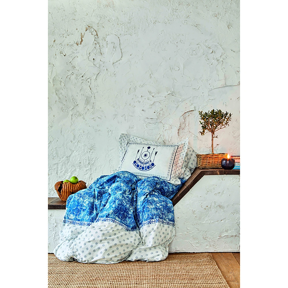 Karaca Home Costa Mavi %100 Pamuk Çift Kişilik Nevresim Takımı görseli 4