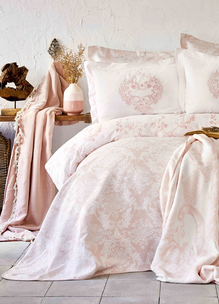 Karaca Home Quatre Royal Saten Pudra 9 Parça Pike Battaniyeli Duet Set görseli 6