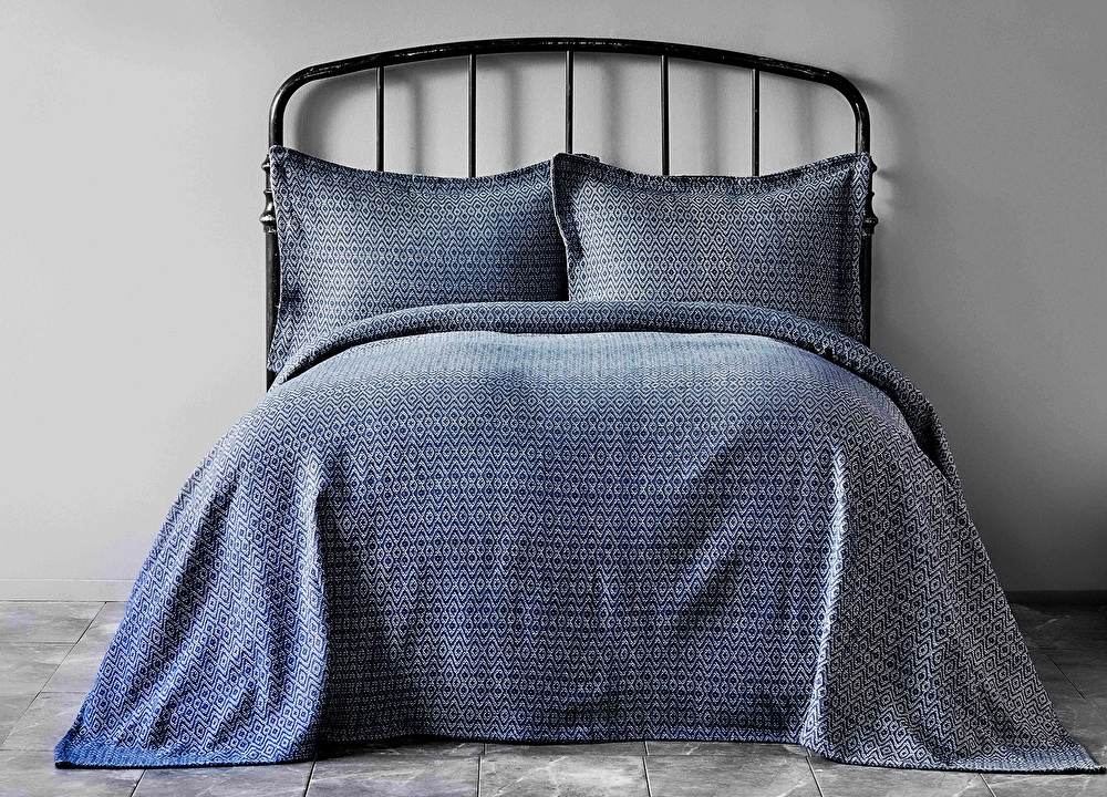 Karaca Home Brooks Koyu İndigo Çift Kişilik Yatak Örtüsü Seti görseli 1