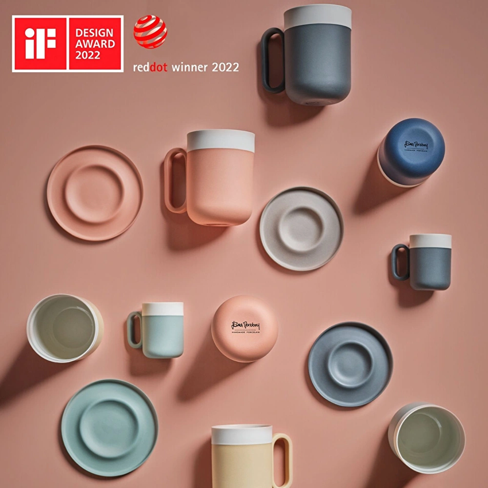 Esma Dereboy Capsule El Yapımı Porselen Kahve Fincanı Tabağı 10 cm Taş Rengi görseli 4