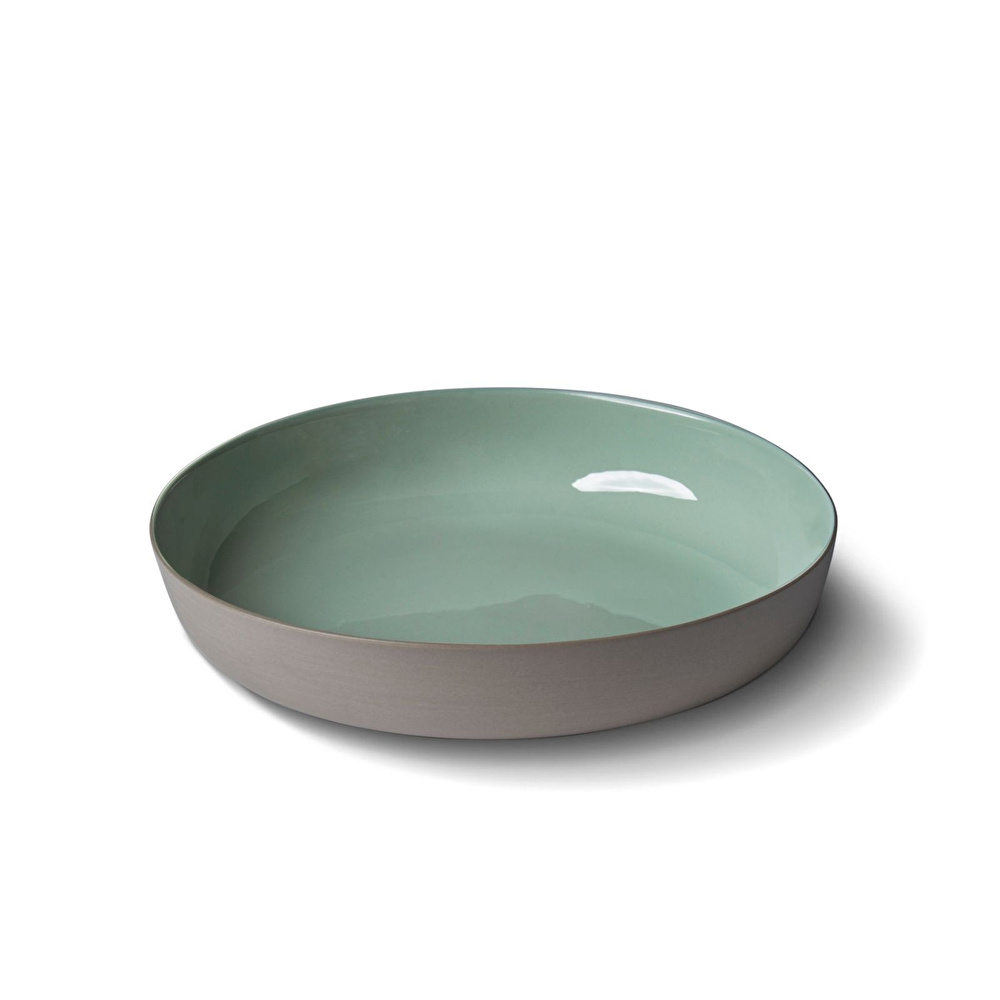Esma Dereboy Capsule El Yapımı Porselen Yuvarlak Salata Kasesi 24 cm Taş Rengi/Nil Yeşili görseli 1