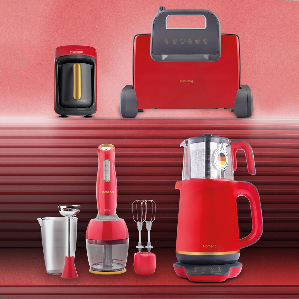 Homend Gold 4'lü Elektrikli Çeyiz Seti Tost, Kahve, Çay Makinesi ve Blender Seti Kırmızı görseli 1