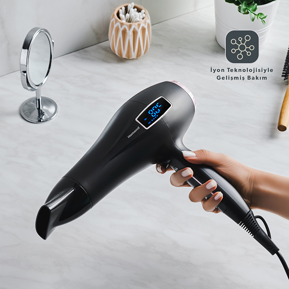 Homend Hairforce 4405H Dokunmatik Ekranlı İyonik Saç Kurutma Makinesi Siyah görseli 4
