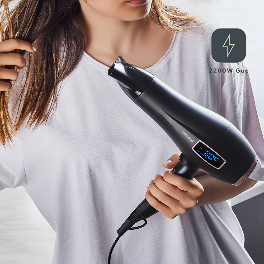 Homend Hairforce 4405H Dokunmatik Ekranlı İyonik Saç Kurutma Makinesi Siyah görseli 5