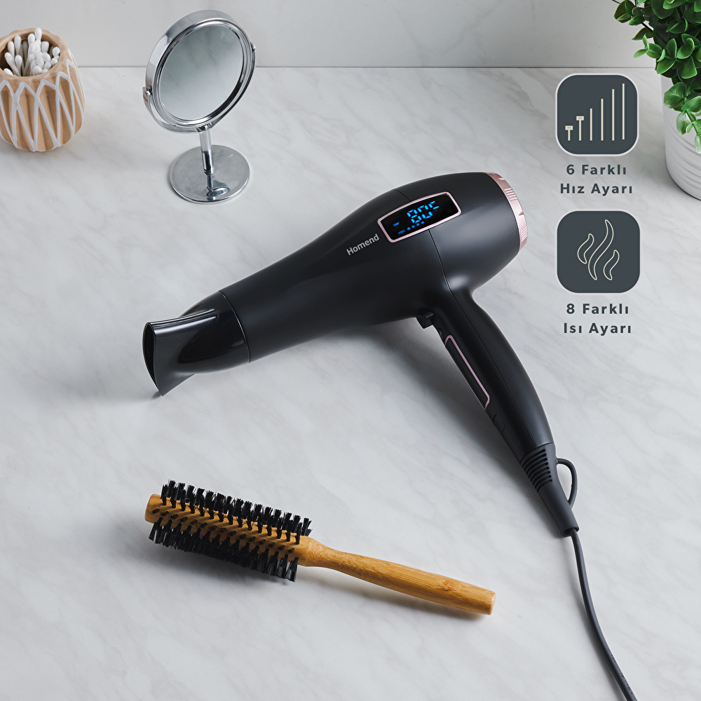 Homend Hairforce 4405H Dokunmatik Ekranlı İyonik Saç Kurutma Makinesi Siyah görseli 1