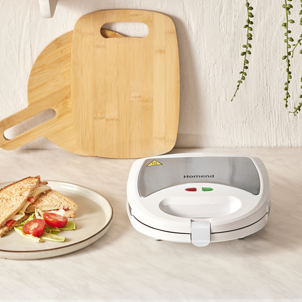 Homend Toastbuster 1309H Çıkarılabilir Plakalı Portatif Tasarım Tost Makinesi Beyaz görseli 4