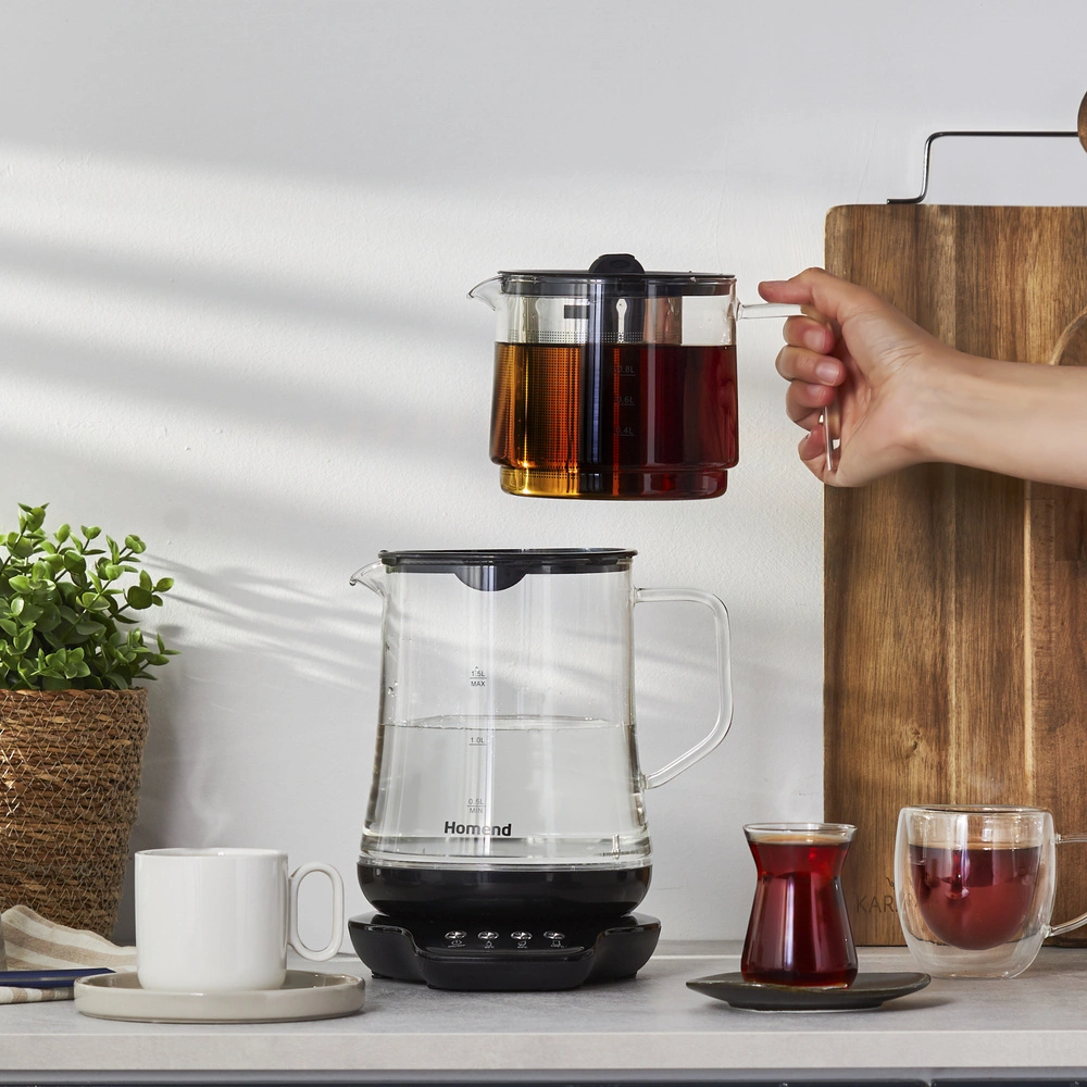 Homend Royaltea 1746H Konuşan Cam Çay Makinesi Siyah görseli 2
