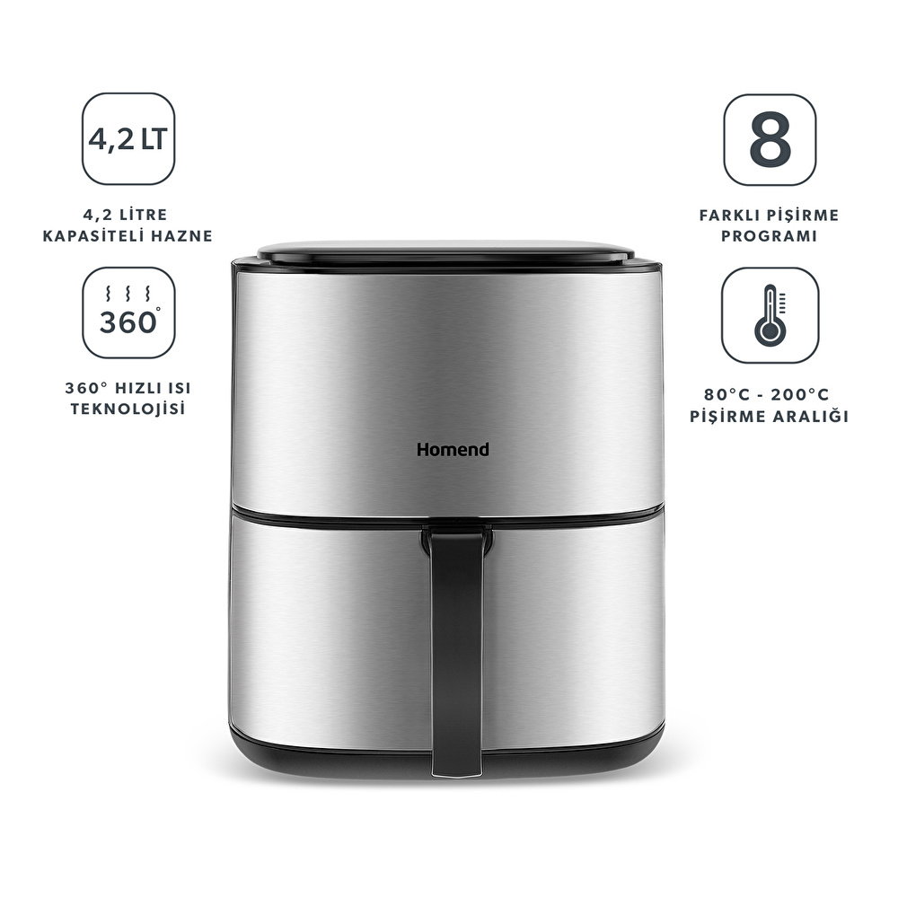 Homend Airfryday 2506H 8 Farklı Program Airfryer Inox 4,2L görseli 2