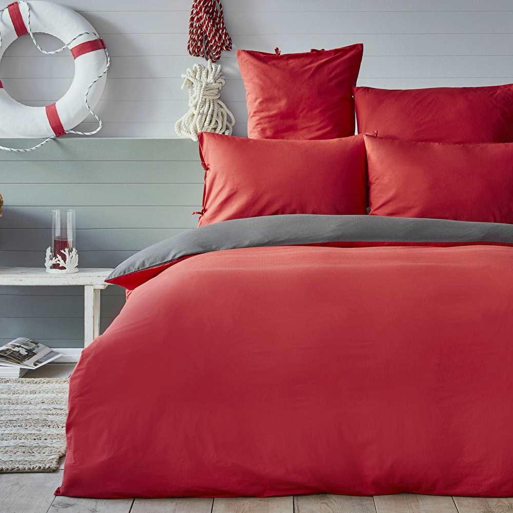 Nautica Home Pruva Kırmızı Antrasit Çift Taraflı Çift Kişilik Nevresim Yastık Seti görseli 1