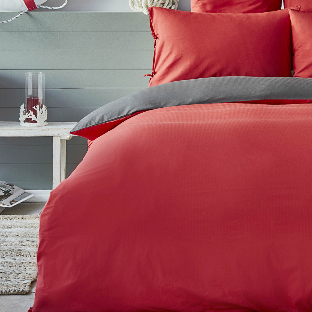 Nautica Home Pruva Kırmızı Antrasit Çift Taraflı Çift Kişilik Nevresim Yastık Seti görseli 4