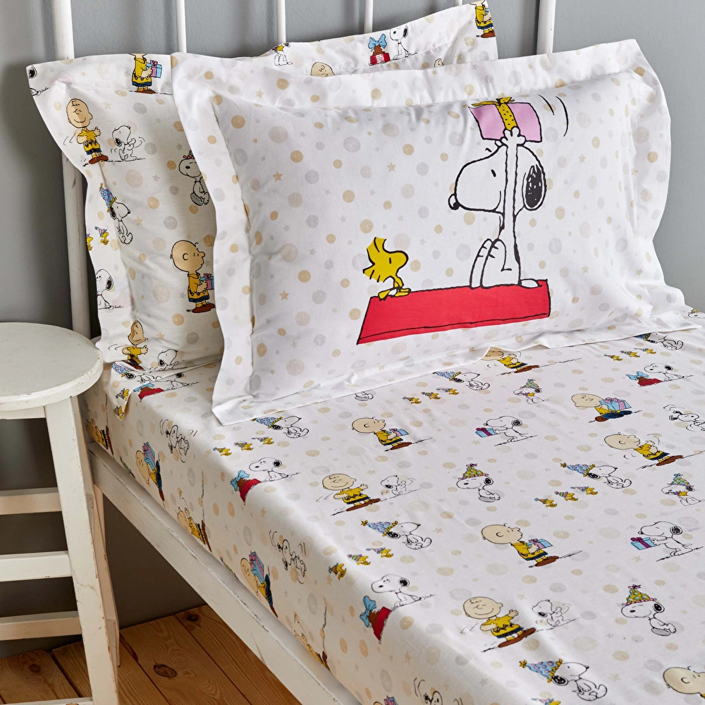 Peanuts by Karaca Home Snoopy Birthday %100 Pamuk Tek Kişilik Fitted Çarşaf Set görseli 1