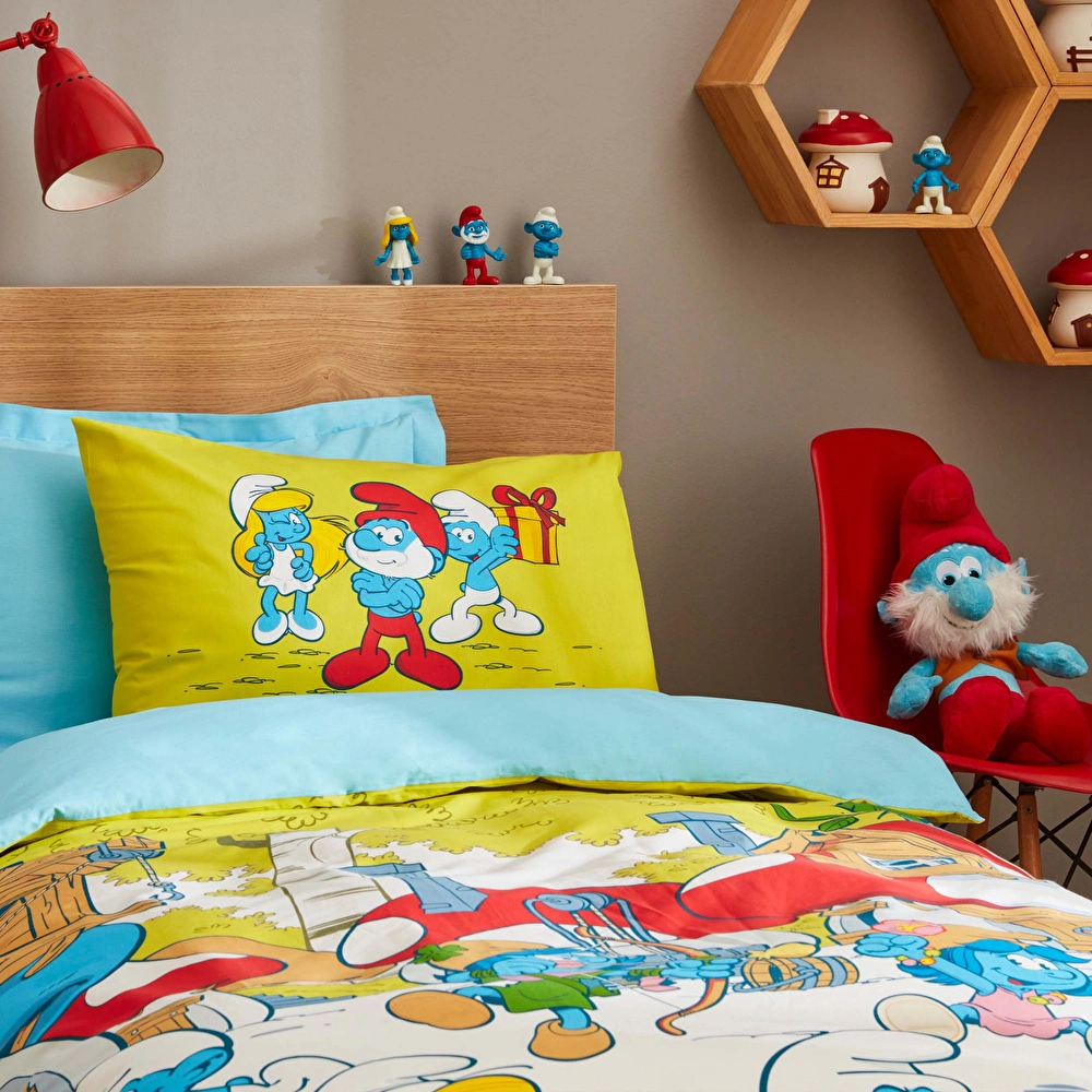 Karaca Home Smurfs By Mushroom Village Tek Kişilik Nevresim Takımı  görseli 3