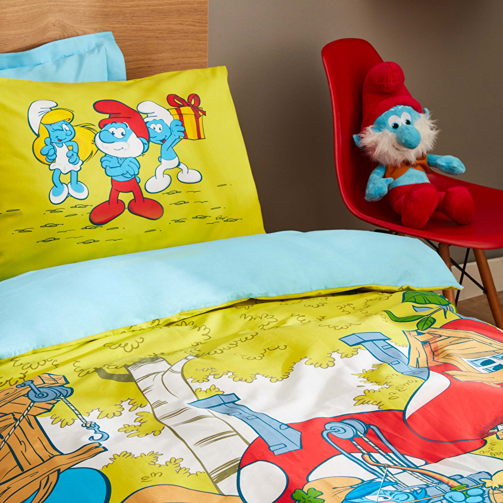 Karaca Home Smurfs By Mushroom Village Tek Kişilik Nevresim Takımı  görseli 4