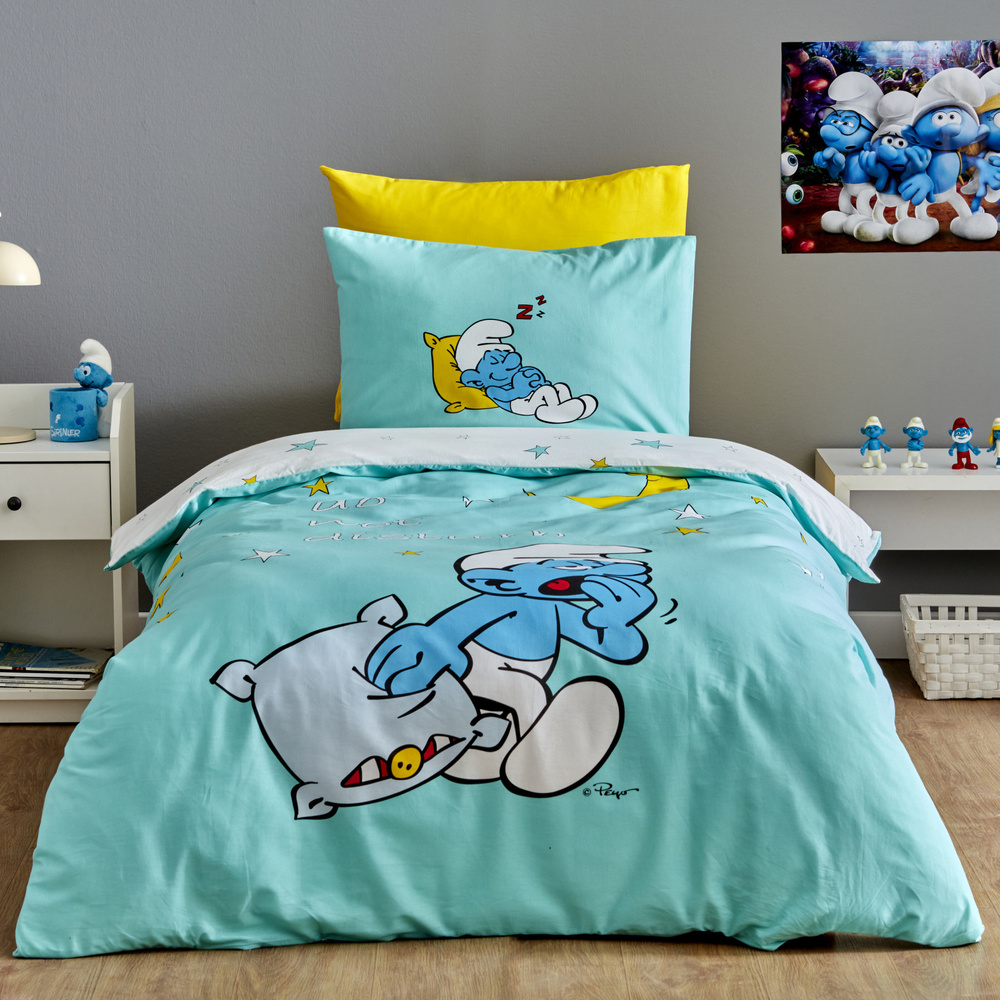 SMURFS スマーフ シングル　寝具セット Karaca Home Smurfs Sleepy Smurf %100 Pamuk Tek Kişilik Nevresim