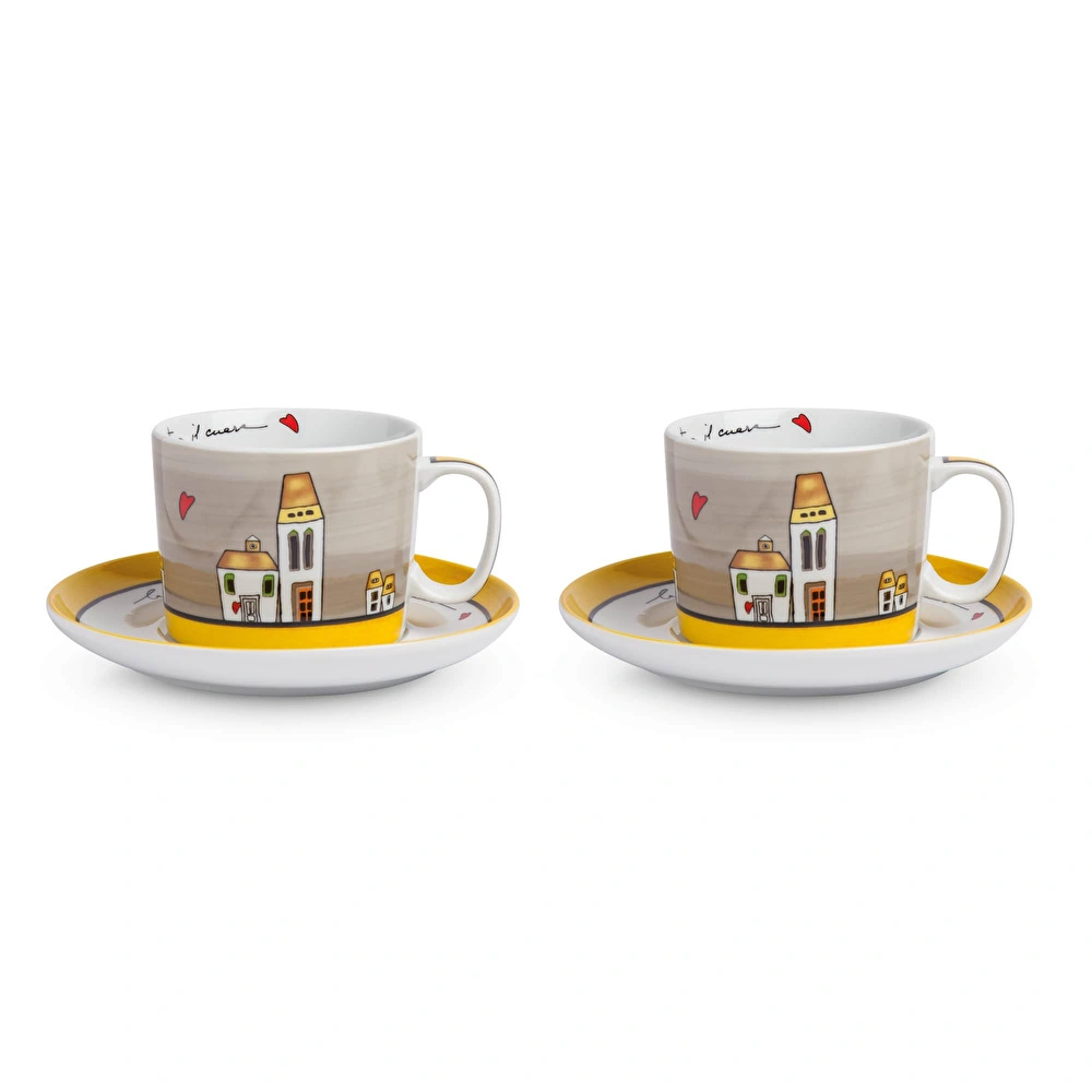 Egan Italy Le Casette 2'li Çay Fincanı Seti 340 ml Sarı görseli 1